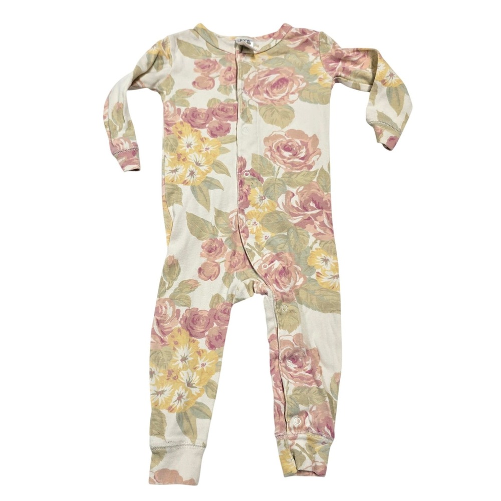 Vintage Baby Gap Shabby Floral Snap Romper Sleeper Pajamas 12-18 Cotton 2001